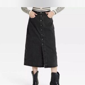 Universal Thread Charcoal Button-Front Midi Skirt